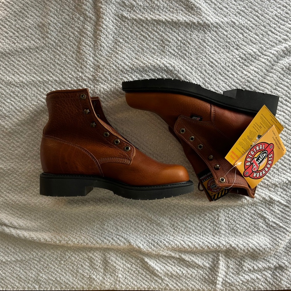 Justin Work Boots Mens 7.5EE Brown Leather Made in USA 0746 J-Flex New Old Stock